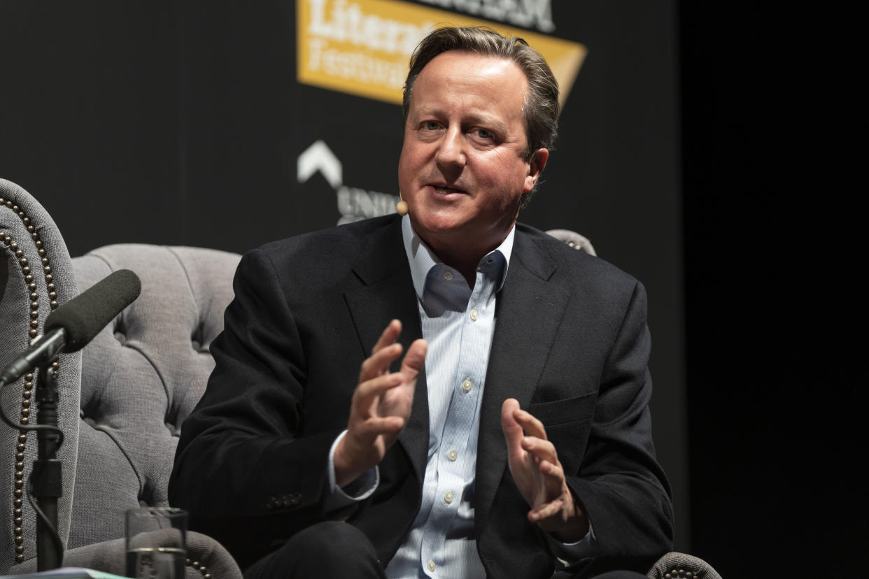 CHELTENHAM, ENGLAND - OCTOBER 5: David Cameron, former UK Prime Minister, discusses his new memoir, 'For the Record' at the Cheltenham Literature Festival 2019 on October 5, 2019 in Cheltenham, England. (Photo by David Levenson/Getty Images)