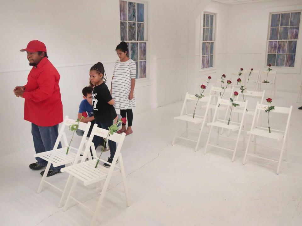 Visitors tour the First Baptist Church of Sutherland Springs (Getty Images)