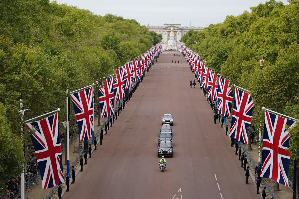 Charles III driven down The Mall ahead of mother's funeral