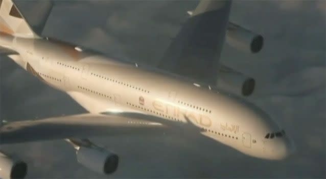 An Etihad flight from Sydney to Abu Dhabi was the target of an alleged bomb plot. Source: 7 News