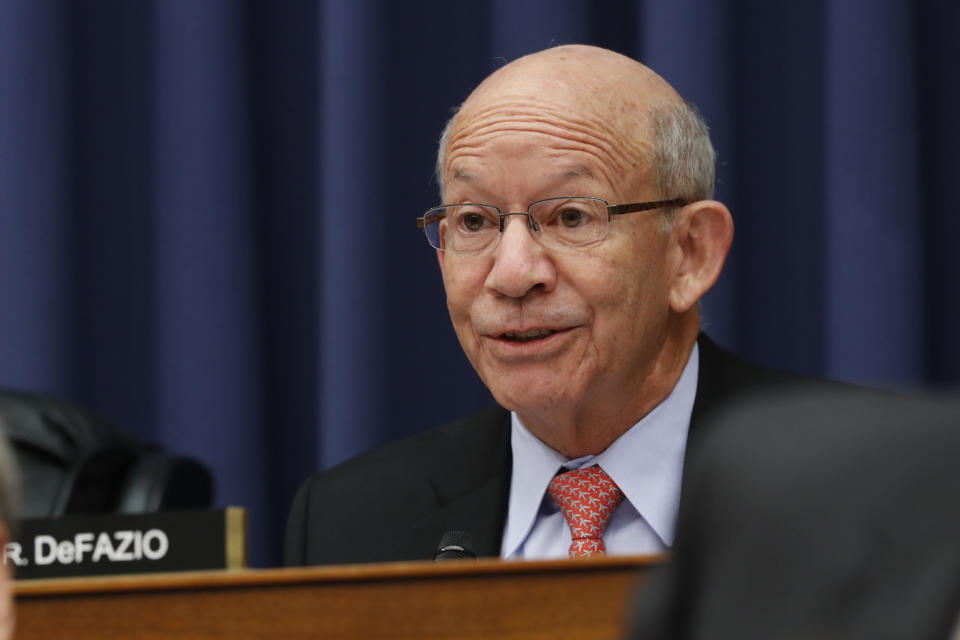 FILE - In this May 2, 2017 file photo Rep. Peter DeFazio, D-Ore., ranking member on the House Transportation Committee, speaks on capitol Hill in Washington. While tea party Republicans swept to power to stop things -- repeal Obamacare, roll back environmental regulations and decrease the size and scope of government -- Democrats are marching into the majority to build things back up. And after spending eight downcast years in the minority, they can’t wait to get started. (AP Photo/Pablo Martinez Monsivais)