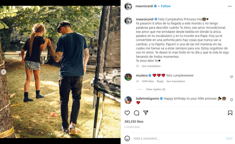 Mauro Icardi le deseó un cumpleaños Francesca a la distancia