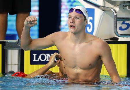 Swimming - Gold Coast 2018 Commonwealth Games - Men's 100m Freestyle Final - Optus Aquatic Centre - Gold Coast, Australia - April 8, 2018. Duncan Scott of Scotland reacts. REUTERS/David Gray