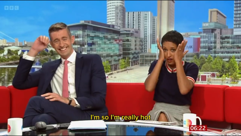 Naga Munchetty and Ben Thompson couldn't stop laughing. (BBC screengrab)