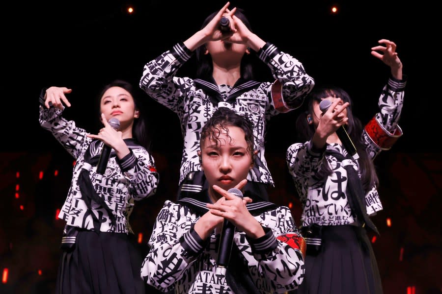 INDIO, CALIFORNIA – APRIL 14: (FOR EDITORIAL USE ONLY) (L-R) KANON, RIN, SUZUKA and MIZYU of Atarashii Gakko! perform at the Gobi Tent during the 2024 Coachella Valley Music and Arts Festival at Empire Polo Club on April 14, 2024 in Indio, California. (Photo by Frazer Harrison/Getty Images for Coachella)