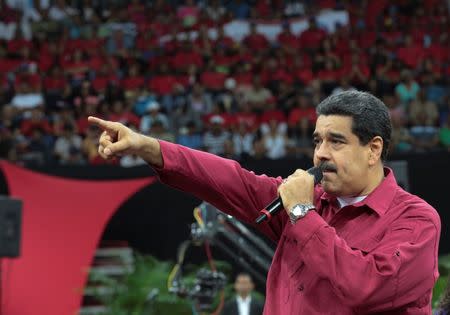 Venezuela's President Nicolas Maduro speaks during a gathering in support of him and his proposal for the National Constituent Assembly in Caracas, Venezuela June 27, 2017. Miraflores Palace/Handout via REUTERS