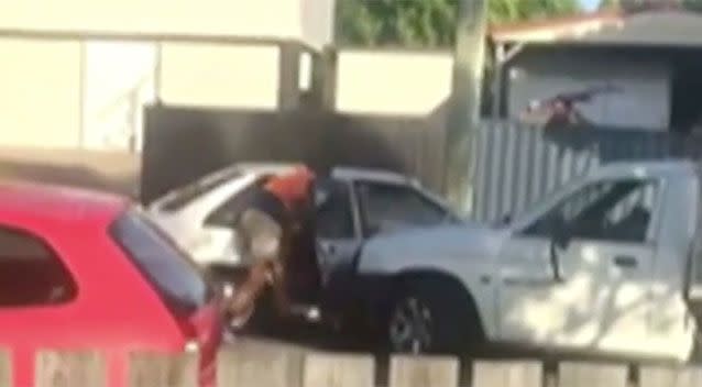The tradie was filmed attacking a man in Waterford West. Source: 7 News