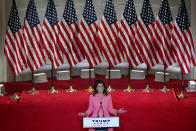 Former U.N. Ambassador Nikki Haley speaks during the Republican National Convention from the Andrew W. Mellon Auditorium in Washington, Monday, Aug. 24, 2020. (AP Photo/Susan Walsh)