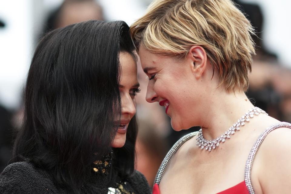 Jury member Eva Green, left, and jury president Greta Gerwig pose for photographers upon arrival at the premiere of the film 'Furiosa: A Mad Max Saga' at the 77th international film festival, Cannes, southern France, Wednesday, May 15, 2024. (Photo by Scott A Garfitt/Invision/AP)
