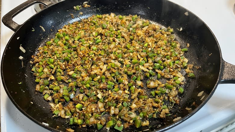 aromatics cooking in skillet