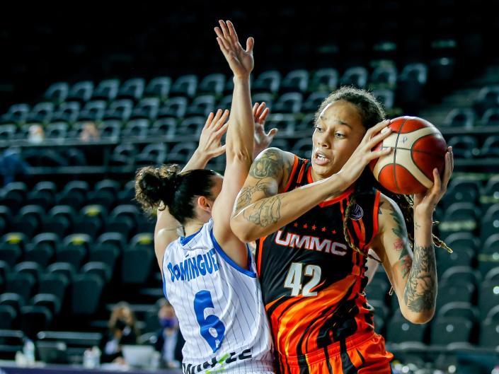 Griner (right) competes for Russian club UMMC Ekaterinburg during the WNBA offseason.