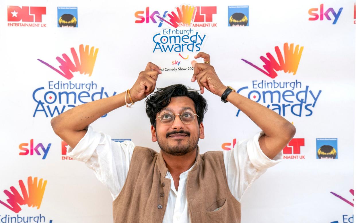 Ahir Shah receiving the 2023 Edinburgh Comedy Award