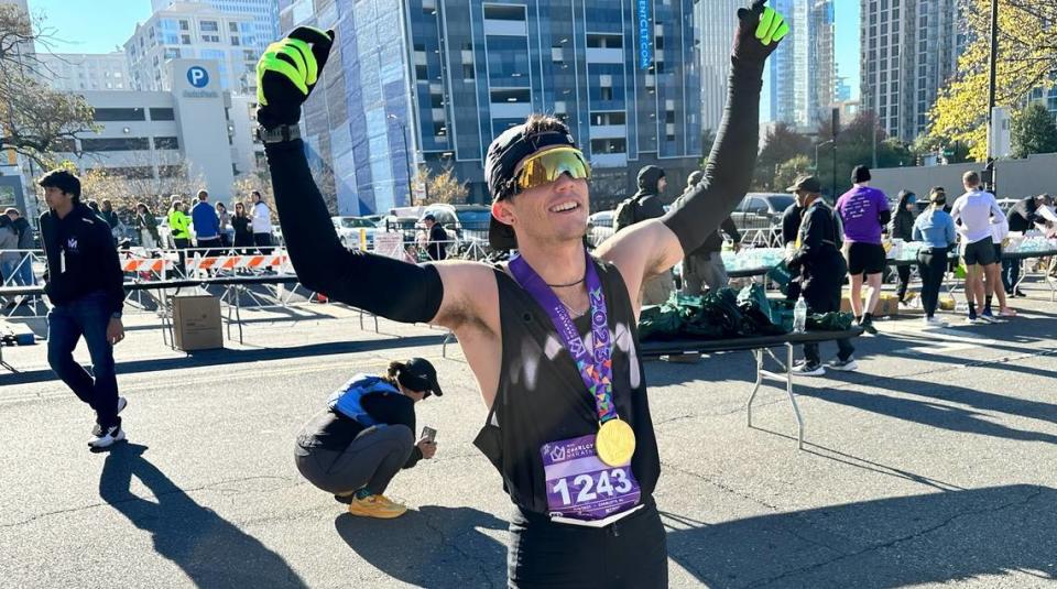 Carson Philbin after completing the Charlotte Marathon this past November.