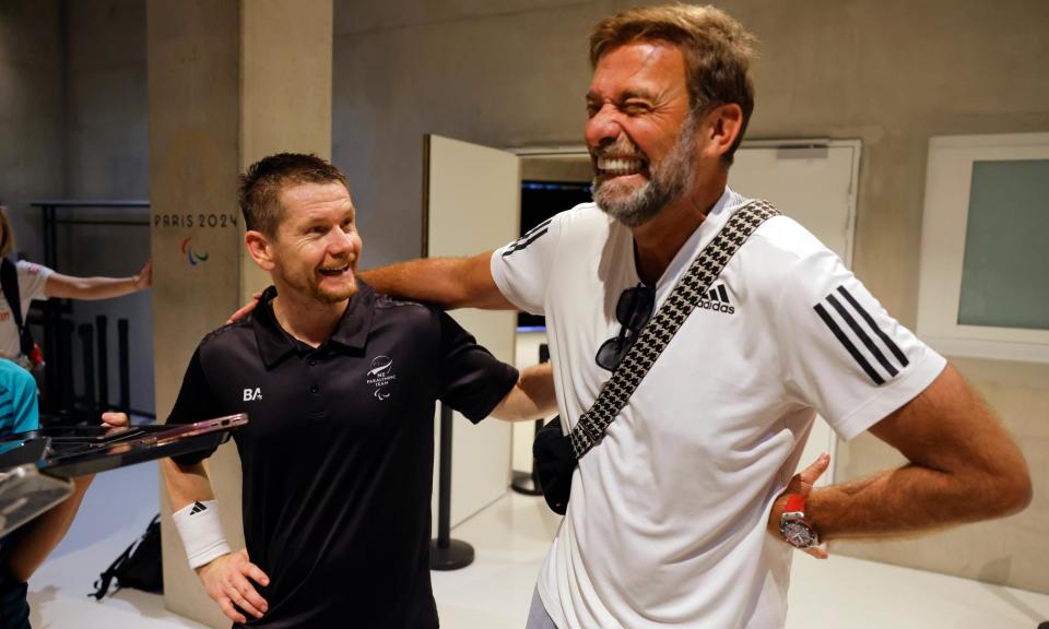 <span>Wojtek Czyz with Jürgen Klopp at La Chapelle Arena. ‘He’s constantly doing things I’m not brave enough to do,’ says Klopp.</span><span>Photograph: Tom Jenkins/The Guardian</span>