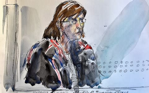 A court sketch made on January 16, 2018 shows Patricia Dagorn in court earlier in the trial - Credit:  BENOIT PEYRUCQ/AFP