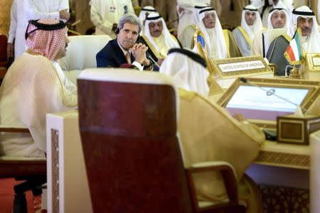 U.S. Secretary of State John Kerry (3rd L), Gulf Cooperation Council Secretary-General Abdullatif bin Rashid Al Zayani of Bahrain (2nd R) and Kuwaitâ€™s Foreign Minister Sheikh Sabah Khalid Al Hamad Al Sabah (R) listen while Oman's Foreign Minister Yusuf bin Alawi (L) speaks during a meeting of foreign ministers of the Gulf Cooperation Council (GCC) in Doha, Qatar on August 3, 2015. REUTERS/Brendan Smialowski/Poolâ€¨