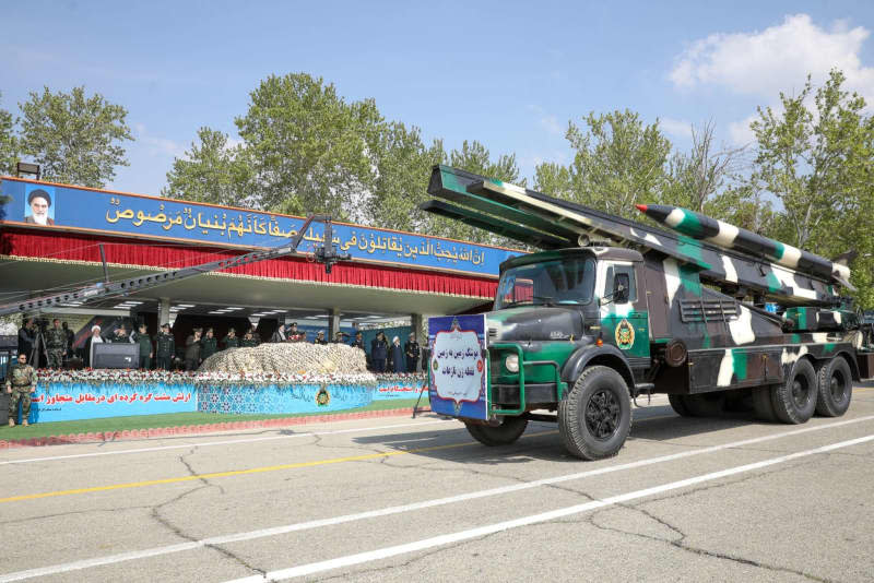 A missile is carried on a truck during a ceremony on the Army Day of the Islamic Republic of Iran at the Army Ground Forces Headquarters. Mohammad Javad Ostad/Iranian Presidency/dpa