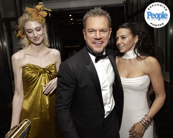 <p>Todd Williamson</p> Elizabeth Debicki, Matt Damon and Luciana Damon at The Mark Hotel following the 2024 Met Gala