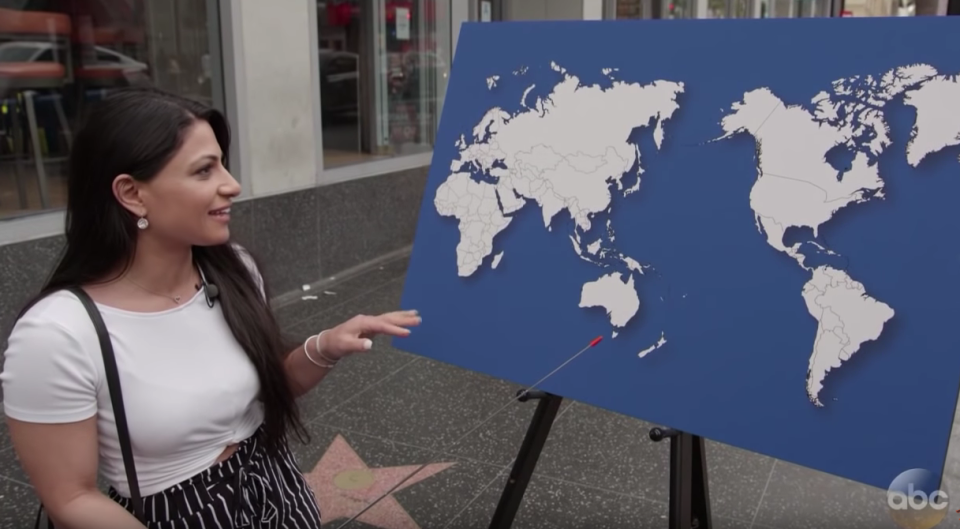 This woman couldn’t point out a single country, not even the US. Photo: Youtube/abc