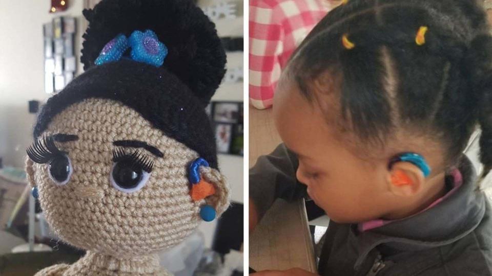 Blunte can add special features to the dolls, including hearing aids, as pictured here. (Photo courtesy of Tammy Blunte)