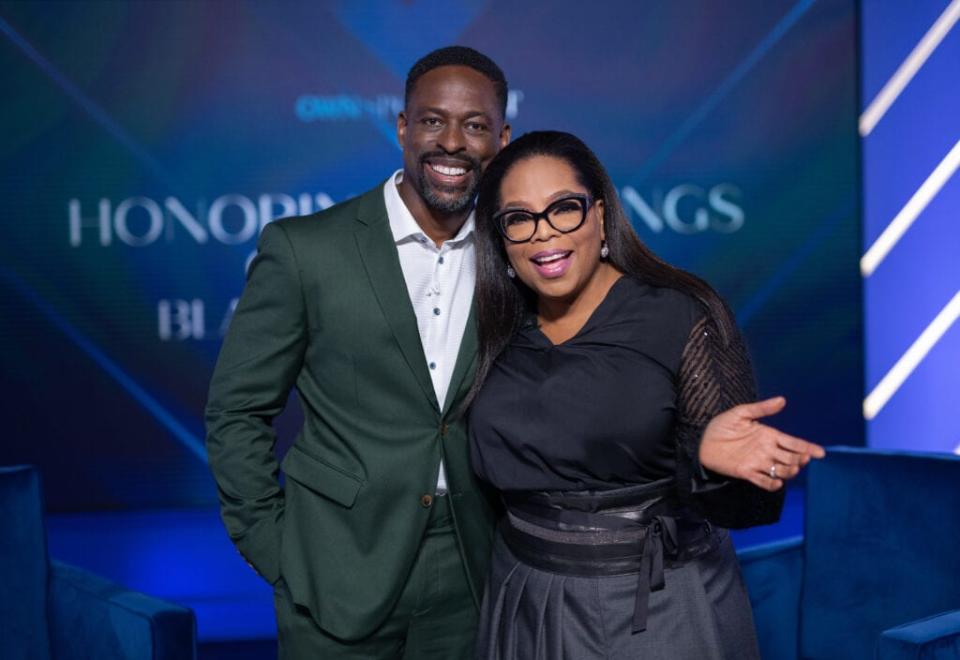 “Honoring Our Kings: Celebrating Black Fatherhood” host Sterling K. Brown (left) and media mogul Oprah Winfrey (Oprah Winfrey Network)