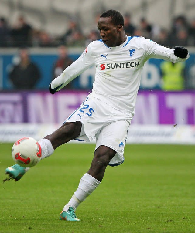 Hoffenheim's Luis Advincula is pictured during their Bundesliga match against Eintracht Frankfurt on January 26, 2013. Hoffenheim have won only one of their last 13 games while Bayern are on a nine-game winning run