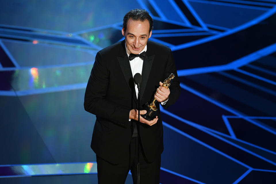 Composer Alexandre Desplat accepts Best Original Score for 'The Shape of Water' onstage during the 90th Annual Academy Awards at the Dolby Theatre at Hollywood & Highland Center on March 4, 2018 in Hollywood.
