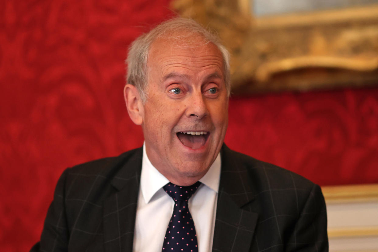 RCS Ambassador, Gyles Brandreth makes a speech during a reception for winners of The Queen's Commonwealth Essay competition 2021, hosted by The Duchess of Cornwall at St James's Palace on October 28, 2021 in London, England. The Queen’s Commonwealth Essay Competition is the world’s oldest international writing competition for schools. It was founded in 1883 by the Royal Commonwealth Society to promote literacy, expression and creativity among young people throughout the Commonwealth. A record-breaking 25,648 children entered the competition in 2021 from every Commonwealth region with the competition theme being Community in the Commonwealth. (Photo by Chris Jackson - Pool/Getty Images)