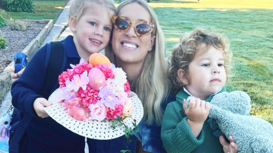 Pictured here, Phoebe Burgess with the two kids she shares with ex-husband Sam.