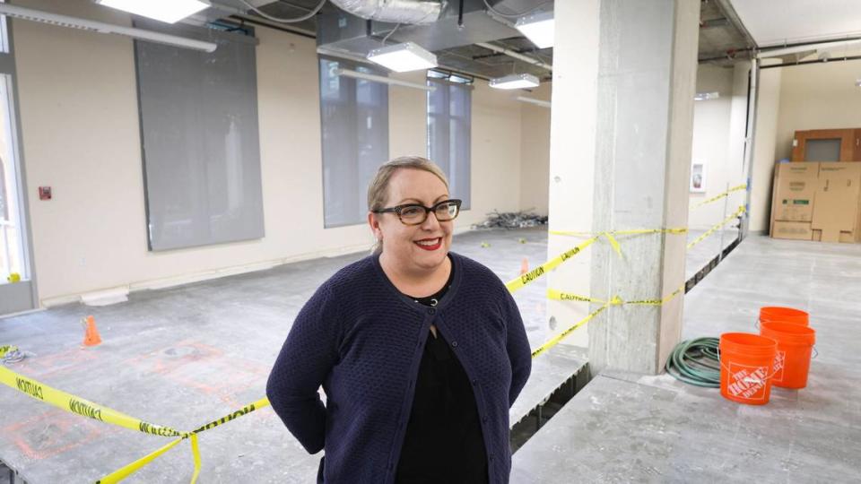 San Luis Obispo County deputy director clerk-recorder Melanie Foster shows an expanded elections office under construction on Monday, April 15, 2024. Ballots will be processed, tabulated and stored in the new office, she said. David Middlecamp/dmiddlecamp@thetribunenews.com