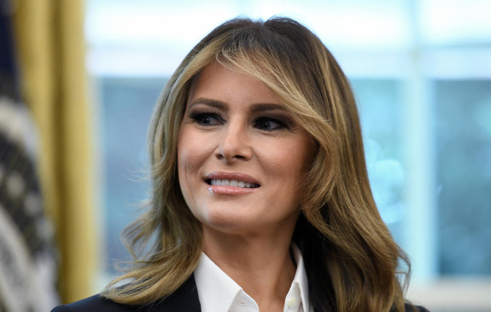 First Lady Melania Trump looks on during a meeting with the members of Team USA for the 2019 Special Olympics World Games in the Oval Office of the Washington, D.C., on July 18, 2019. Photo by Olivier Douliery/Sipa USA