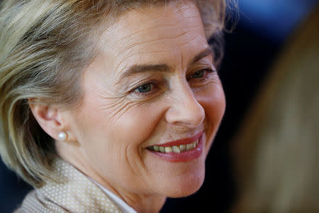 German Defence Minister Ursula von der Leyen arrives for the weekly cabinet meeting at the Chancellery in Berlin, Germany, October 18, 2017. REUTERS/Hannibal Hanschke