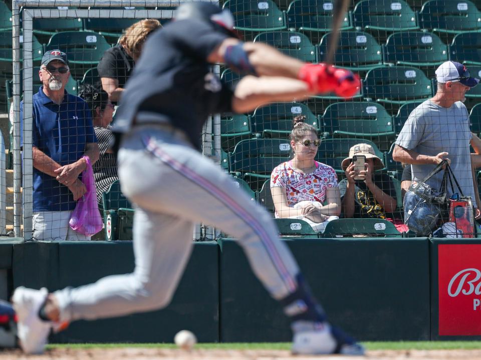 Fans attend the first full-squad spring training workout for the Minnesota Twins at Hammond Stadium in Fort Myers on Monday, Feb. 20, 2023. 