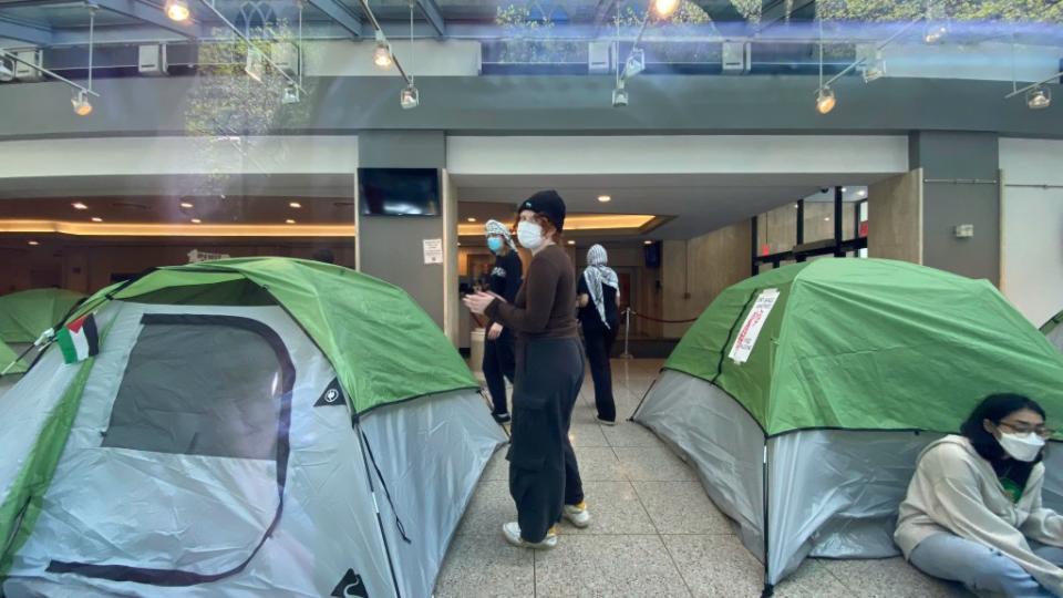 The group set up about seven tents in the building’s lobby. James Messerschmidt