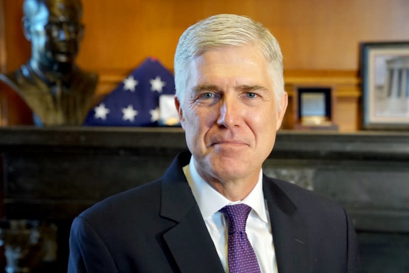 WASHINGTON D.C., AUGUST 28, 2019—Justice Neil Gorsuch is an American lawyer who serves as an Associate Justice of the Supreme Court of the United States, was nominated by Donald Trump to succeed Antonin Scalia, has written a book. (Kirk McKoy / Los Angeles Times)