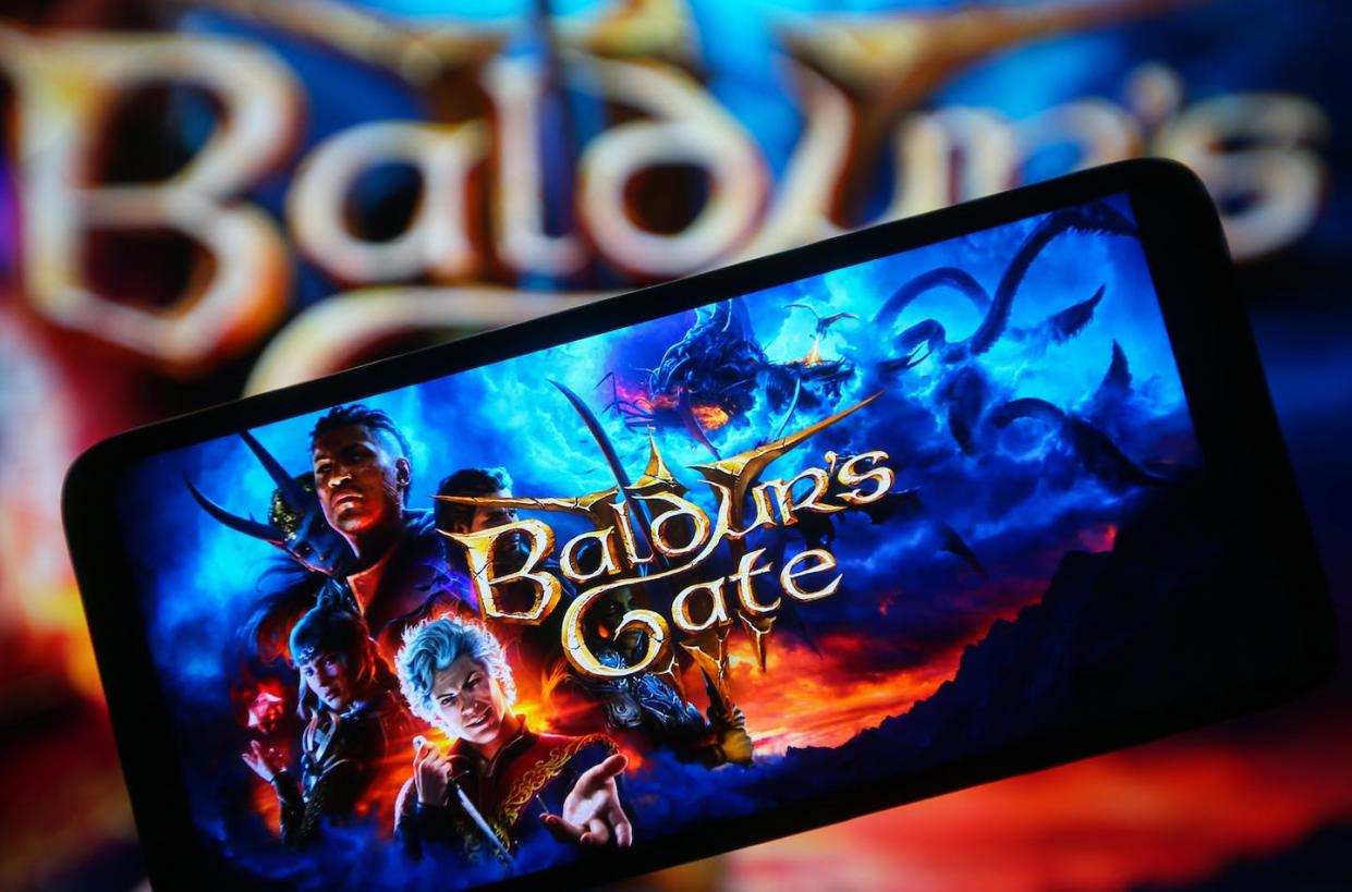 The role-playing game has sold millions of copies since its August 2023 release and is one of the highest-rated video games of all time. <a href="https://www.gettyimages.com/detail/news-photo/in-this-photo-illustration-baldurs-gate-logo-of-a-video-news-photo/1683467136?adppopup=true" rel="nofollow noopener" target="_blank" data-ylk="slk:Pavlo Gonchar/SOPA Images/LightRocket via Getty Images;elm:context_link;itc:0;sec:content-canvas" class="link ">Pavlo Gonchar/SOPA Images/LightRocket via Getty Images</a>