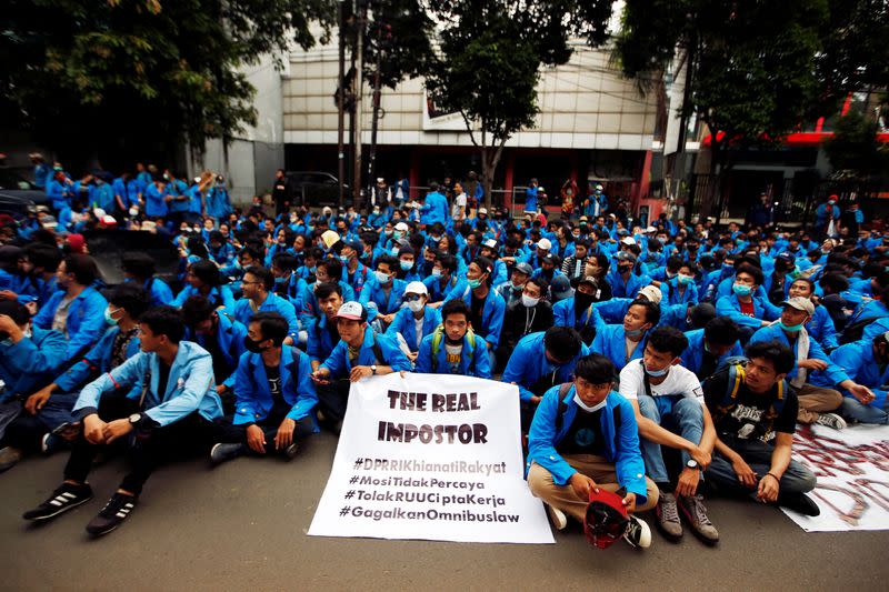 Protest against the government's proposed labour reforms in Jakarta