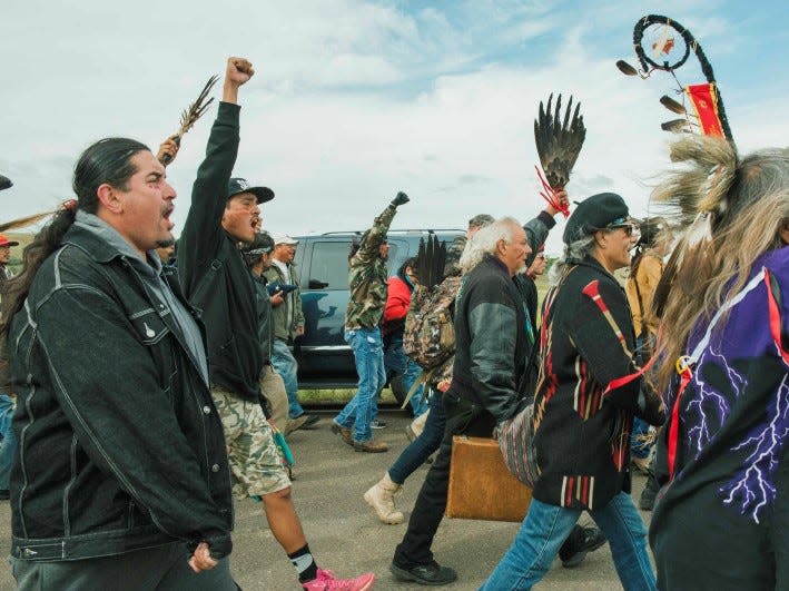 Protesters demonstrate against the Energy Transfer Partners' Dakota Access oil pipeline near the Standing Rock Sioux reservation in Cannon Ball, North Dakota, U.S. September 9, 2016.