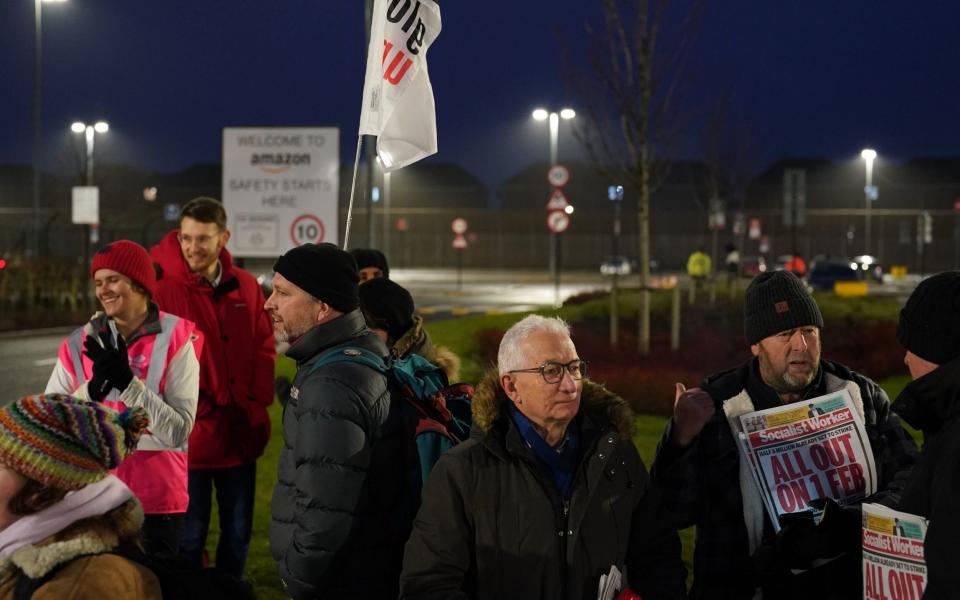 Amazon workers on strike outside the fulfilment centre in Coventry - Jacob King/PA Wire