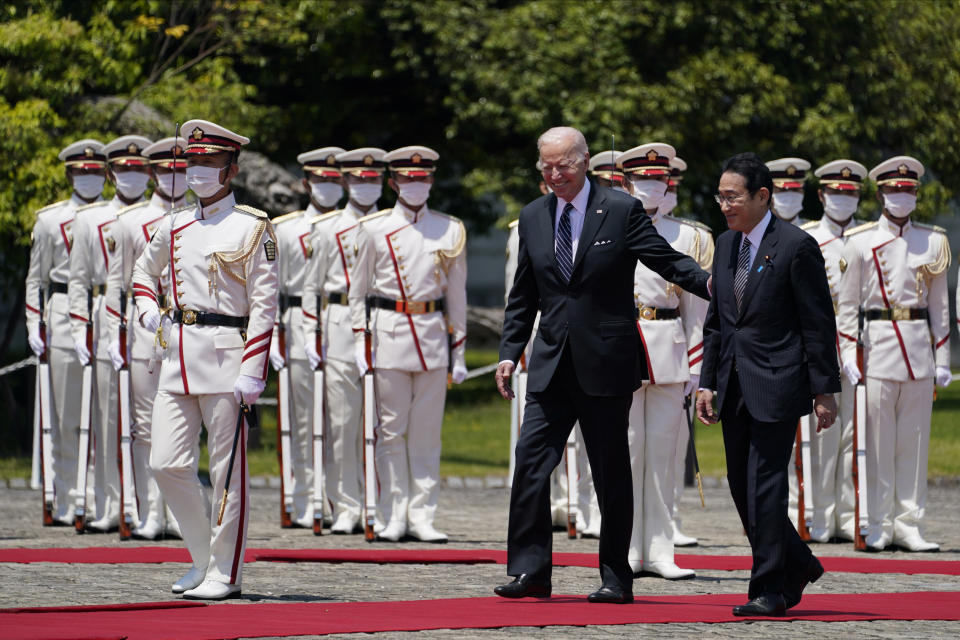 President Joe Biden meets with Japanese Prime Minister Fumio Kishida at Akasaka Palace, Monday, May 23, 2022, in Tokyo. (AP Photo/Evan Vucci)