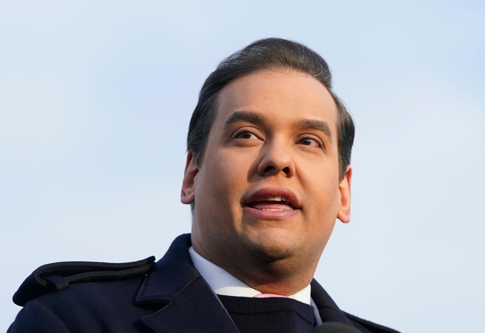 Congressman George Santos (R-NY) holds a press conference on the House Triangle outside of the United States Capitol on Thursday, Nov. 30, 2023, in Washington, DC.