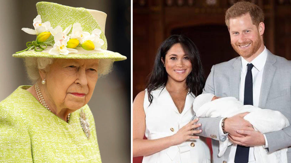 queen and harry and meghan with archie