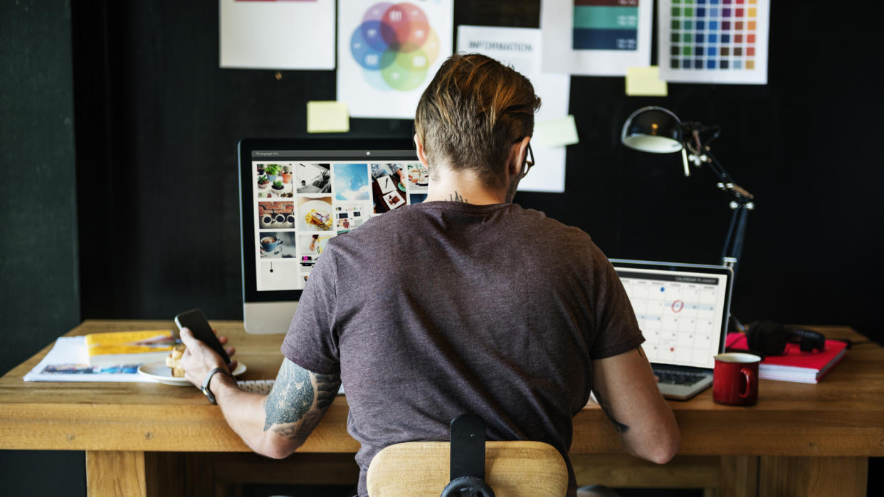 Man Busy Photographer Editing Home Office Concept - Image.