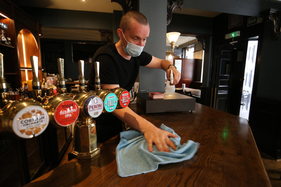 Tony Bennett the owner of The Devereux pub in Temple, London. Pub and hospitality bosses have cheered the Government's proposals to allow customers through their doors again on July 4 as "a welcome relief".