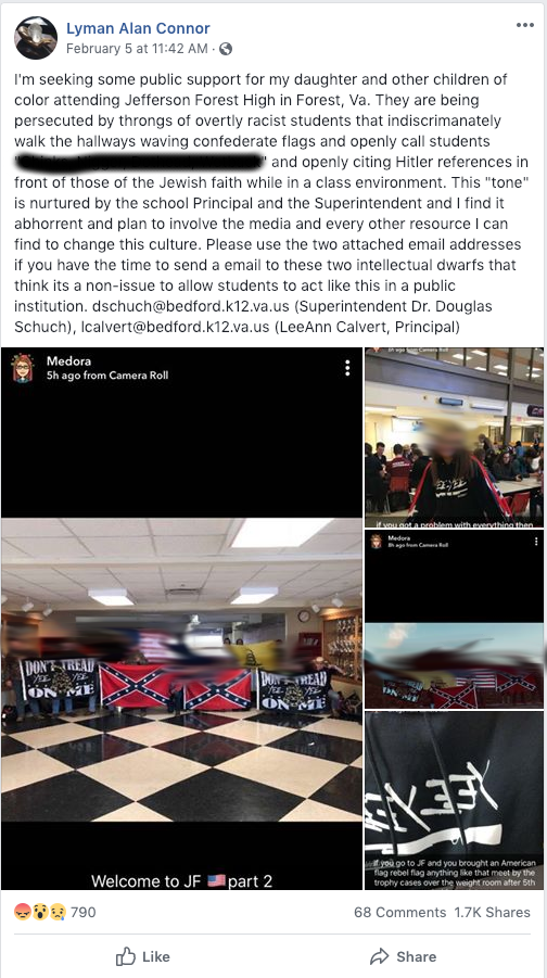 A parent of a student at Jefferson Forest High School took to Facebook to share photos of the students on “Country vs. Country Club” day at the school. (Credit: Facebook)