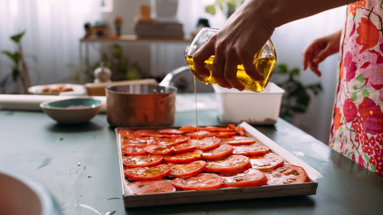 tomatoes drizzled with olive oil