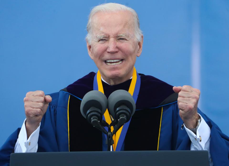 President Joe Biden delivers the main address during the University of Delaware's 2022 Commencement at Delaware Stadium, Saturday, May 28, 2022.