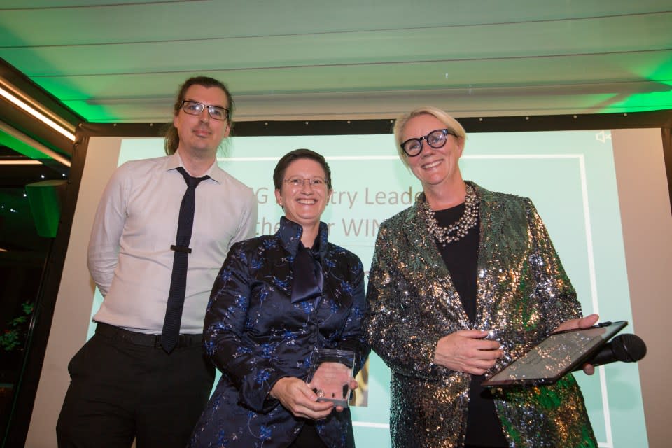 Industry Leader of the Year Award sponsored by Aon. from left to right: Aiden Brocklehurst,, Julia Hoggett and Julia Street