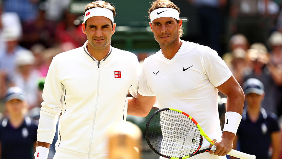 Roger Federer and Rafael Nadal, pictured here at Wimbledon in 2019.