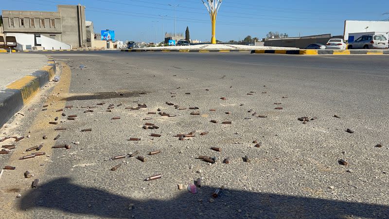 Bullets are seen on the ground after yesterday's clashes between armed factions in Tripoli